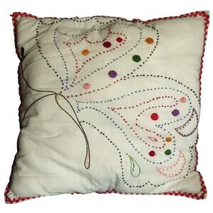 Vintage 70s Needlepoint Square Pillow Butterfly Handmade Cottagecore Boho Hippie